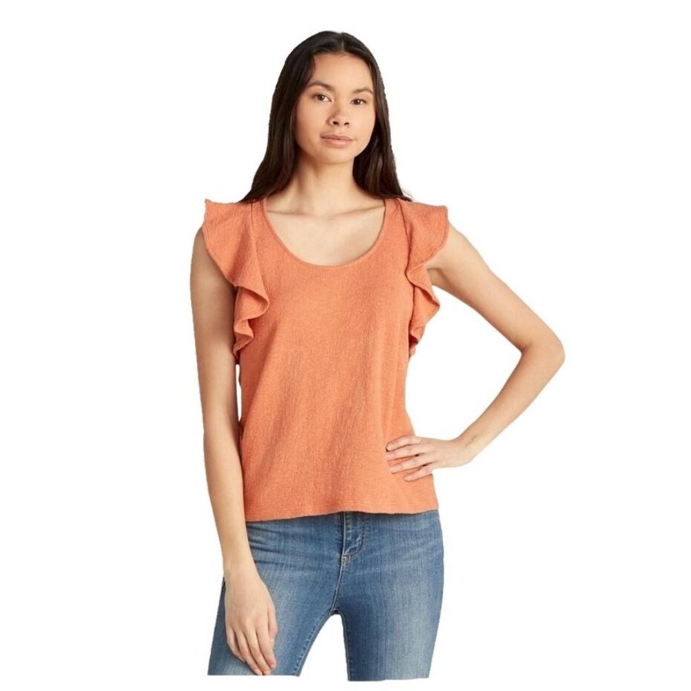 Madewell Texture & Thread Ruffle Sleeve Tank Top Peach Size Medium